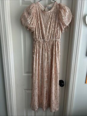 Habitual Blush Pink Sequin Stripe wide leg pantsuit